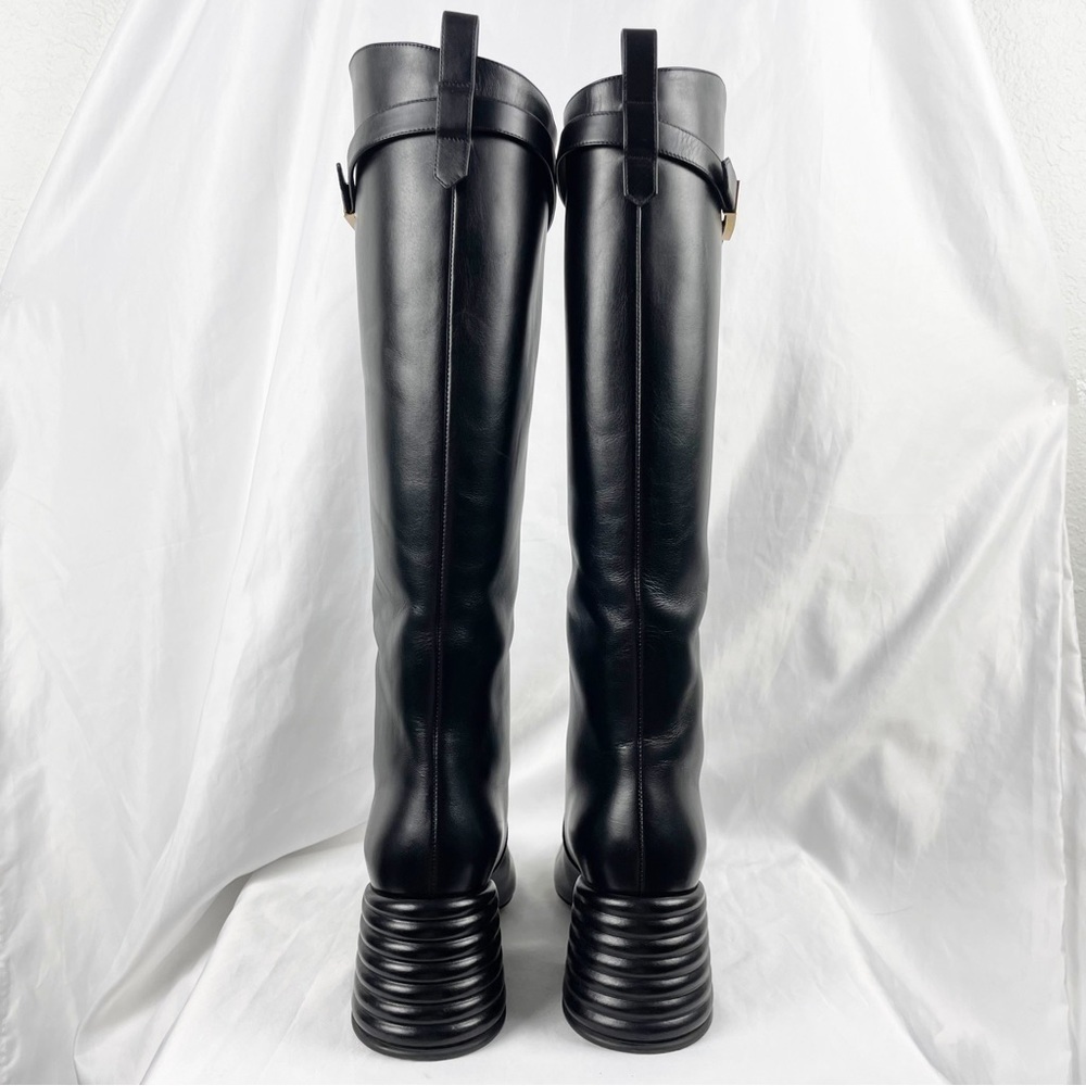 Fendi Sable FF Motif Block Heel Knee High Riding Boots Black Leather EU 38.5 - Picture 5 of 9